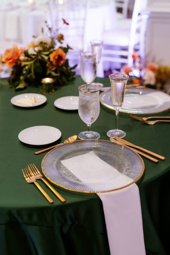 Green and Gold Sweetheart Table Setting