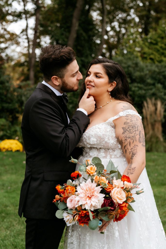Bride and Groom Outside October wedding