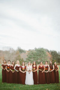 Bride and Bridesmaids Outside Deep Fall Color Palette