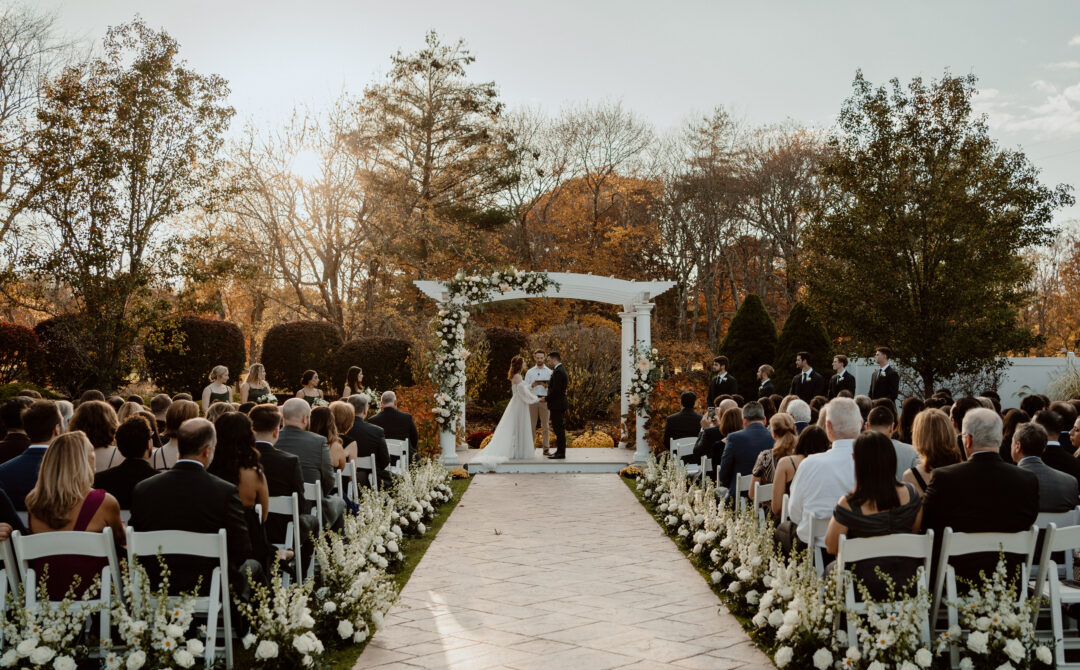 October Outdoor Ceremony With Foliage at The Villa