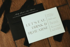 Black and white invitation for a wedding at The Villa.