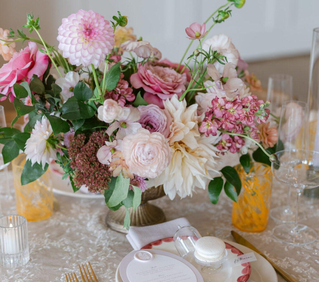 romantic wedding theme floral arrangement centerpiece