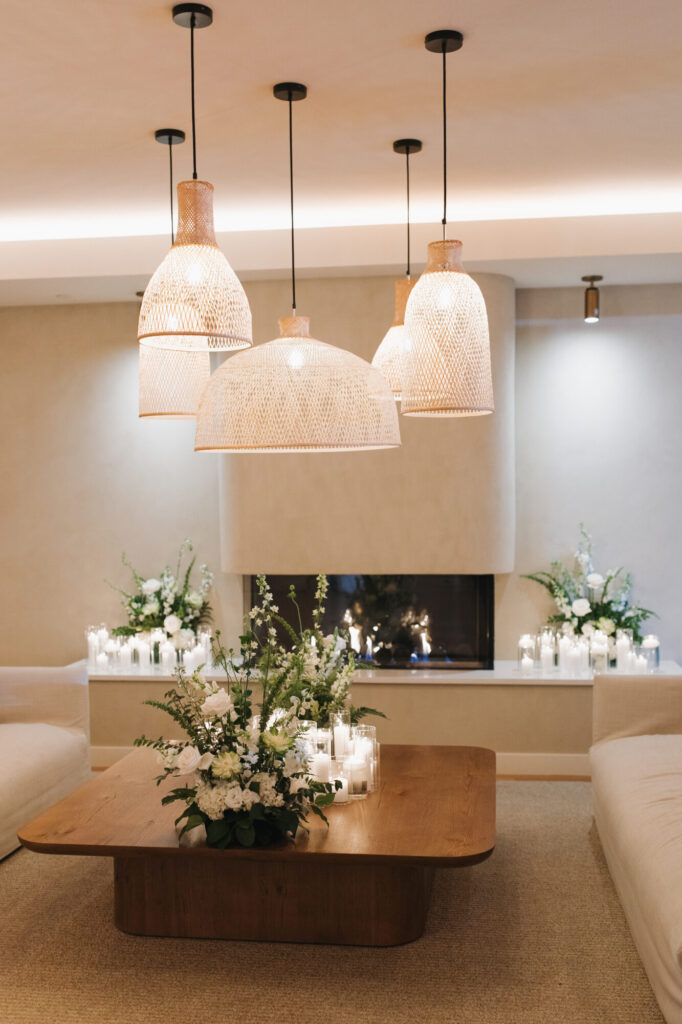 Candles and florals decorate The Lakehouse bar area